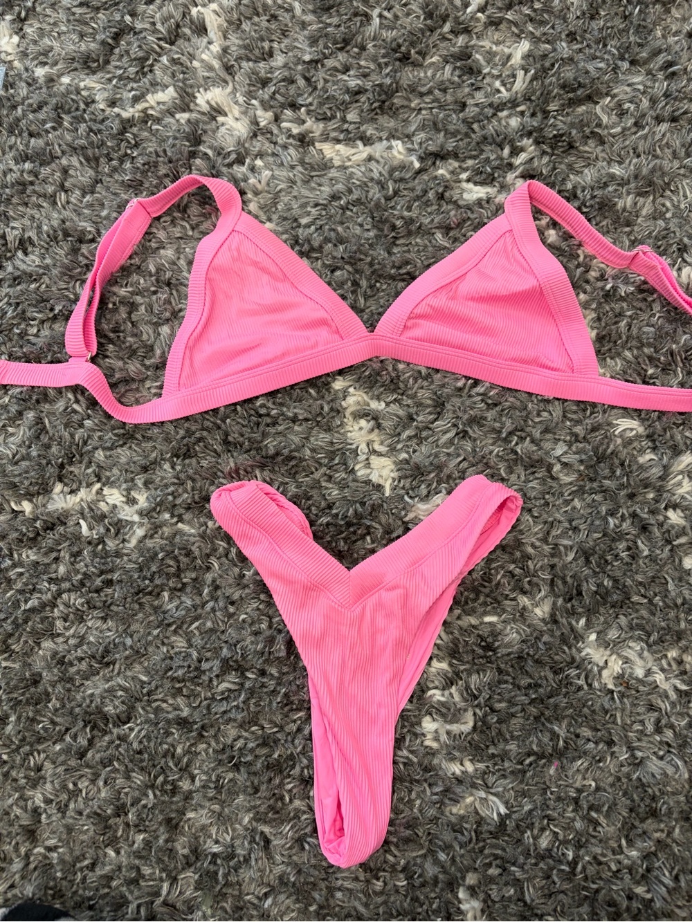 Women's Pink Ribbed Triangle Bikini Set